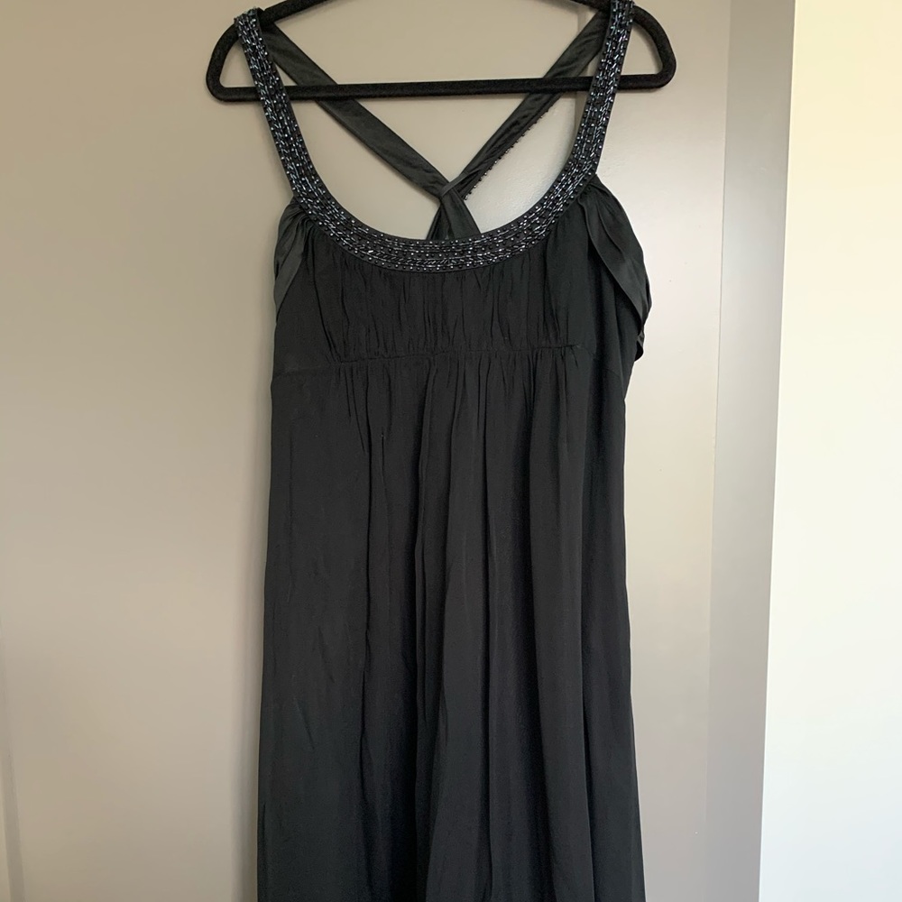 Black party dress with beaded straps